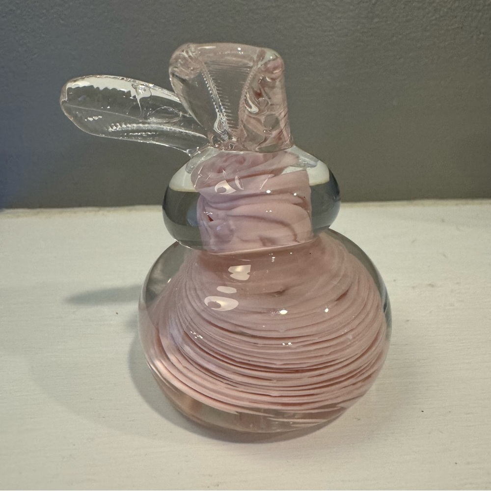 Handblown one of a kind glass bunny rabbit with pale pink swirl glass design
